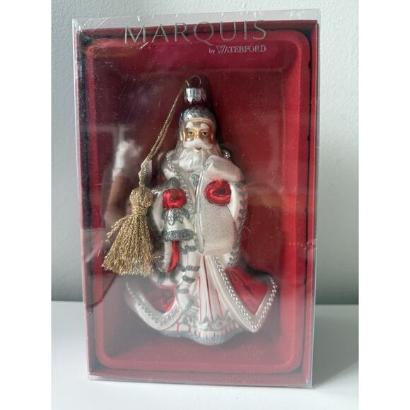 Waterford Marquis Ornament - Red/White/Silver Santa w/List & Bell - 6.5", Sealed - Picture 1 of 6